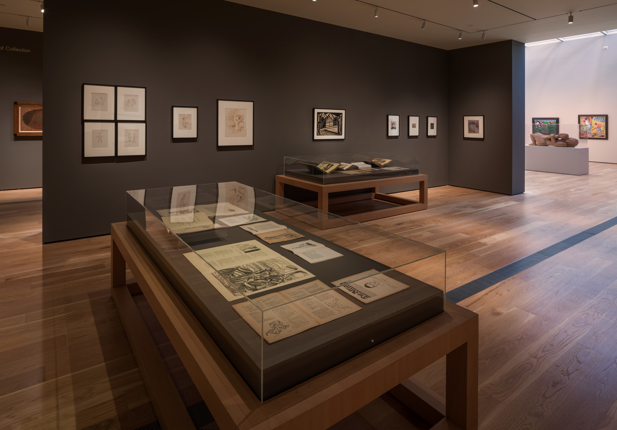 Installation view of the Rifkind Gallery in the new Modern Art presentation on BCAM, Level 3, June 13, 2021–ongoing, photo © Fredrik Nilsen Gallery with prints and vitrines